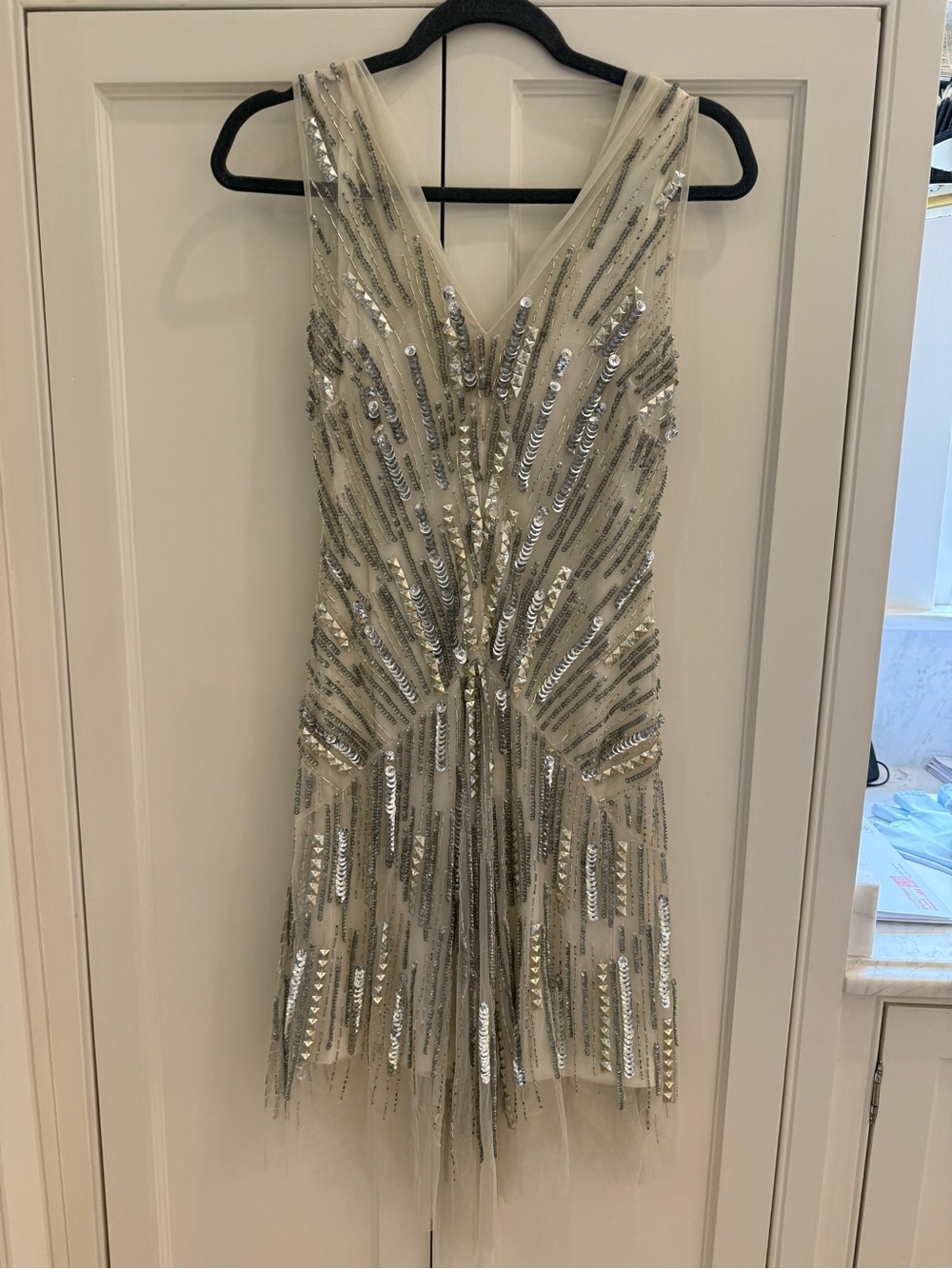 RAGA Silver Sequin Ivory Tulle Cocktail Dress